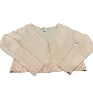 American Eagle Outfitters Peach-Beige XS Cropped Cardigan Sweater
